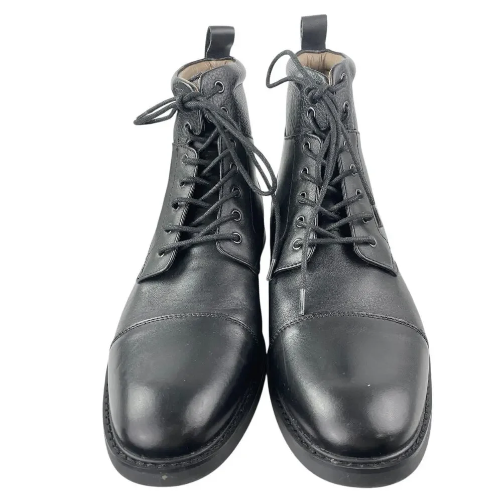 La Milano Alan Men's Black 100% Leather Lace Up Heel Combat Boots Size 10.5