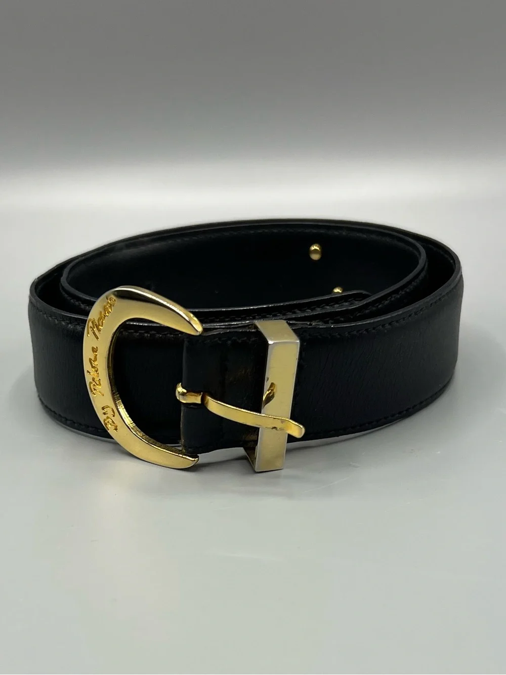 Paloma Picasso Gold X Women’s Black Leather Belt Gold Tone Buckle