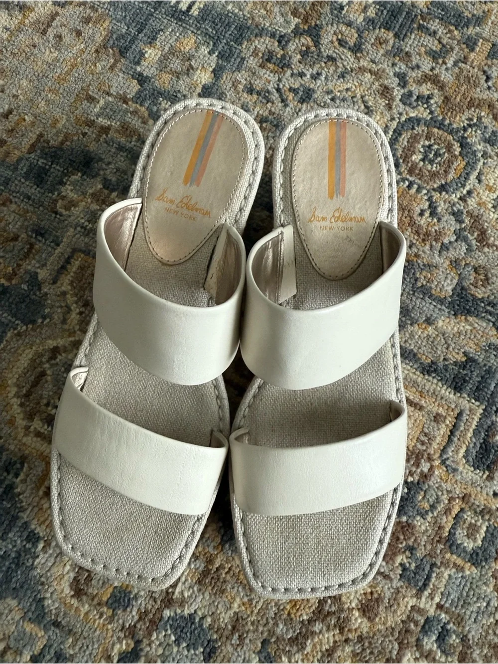 Sam Edelman White Double-Strap Cork Wedge Slide Sandals