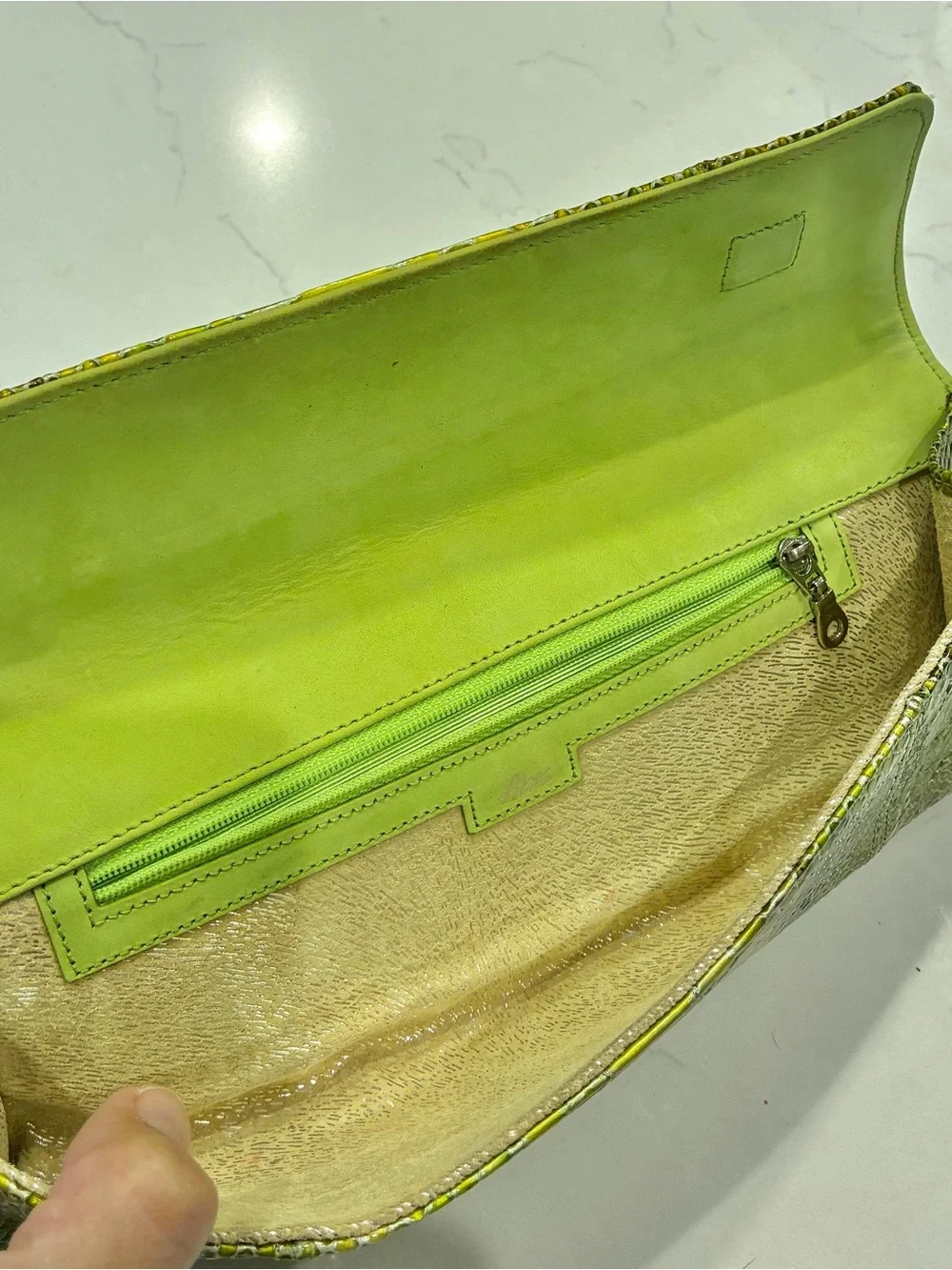 Abas REAL Genuine Python Leather Envelope Clutch Bag Chartreuse Lime Green