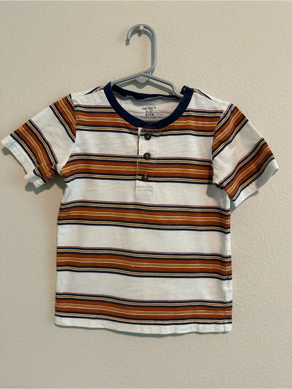 Carter's Short-Sleeve Striped Henley Tee - White, Rust & Navy