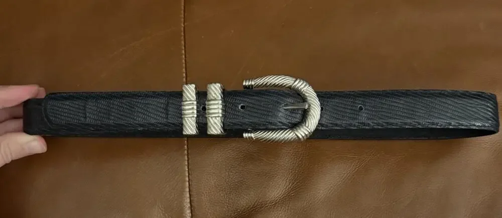 VTG Carlisle Black Silver Western Art Deco Leather Belt S