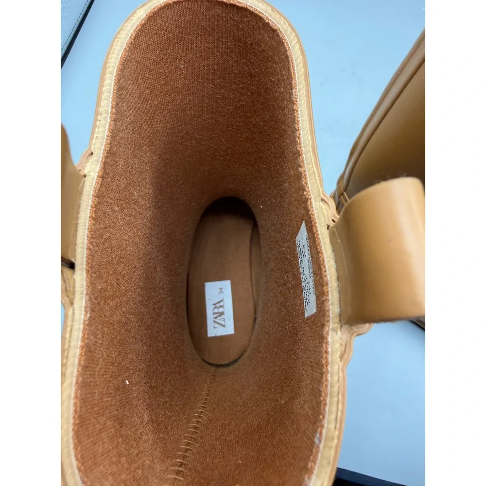 Zara Kids Rubber Rain Boots Camel Tan Waterproof Lug Sole EU 34 2002/631/102