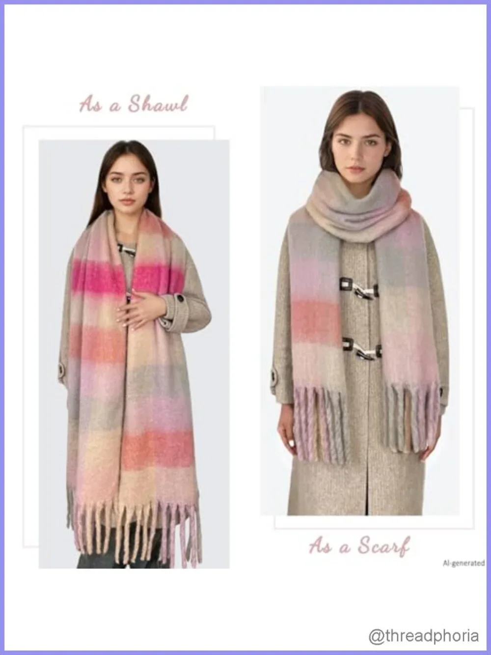 Chunky Warm Winter Scarf Women Thick Tassel Blanket Plaid Long Shawl Wrap