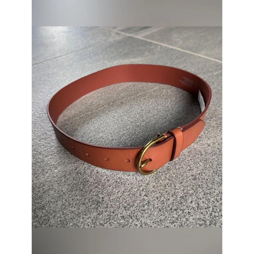 NWT American Eagle AE Cow Leather Belt in Cognac w/ Brass Buckle 34