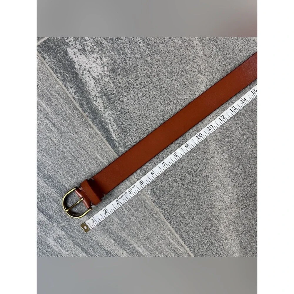NWT American Eagle AE Cow Leather Belt in Cognac w/ Brass Buckle 34