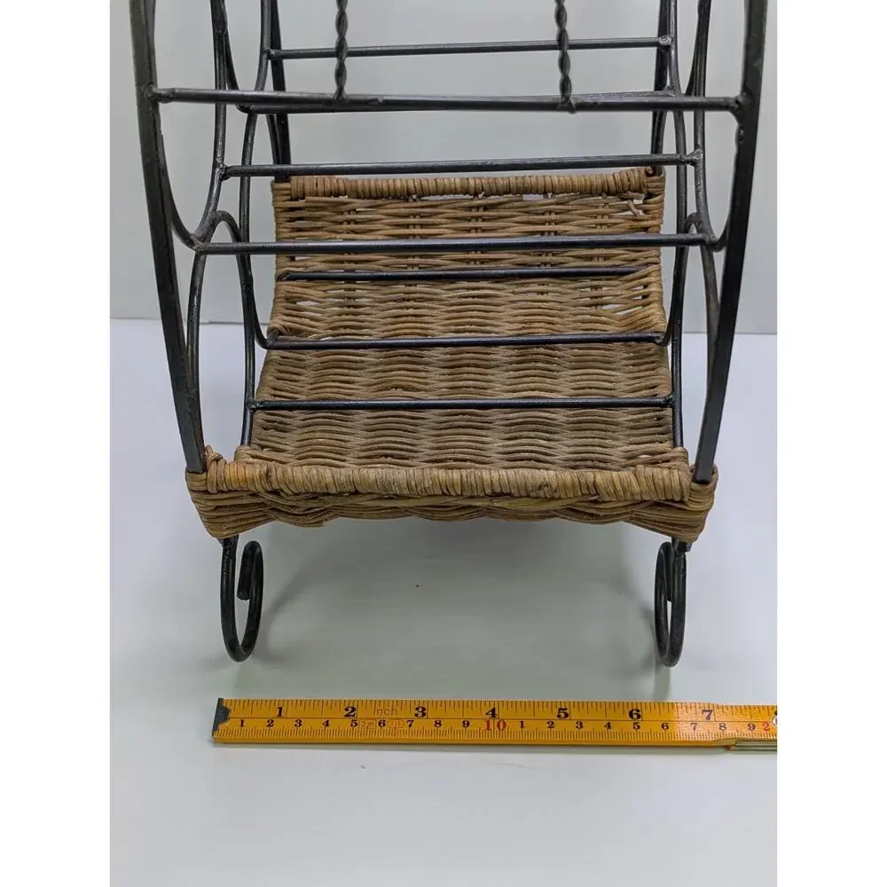 6 Bottle Wine Rack Black Metal Wicker Rattan Countertop Decorative Holder