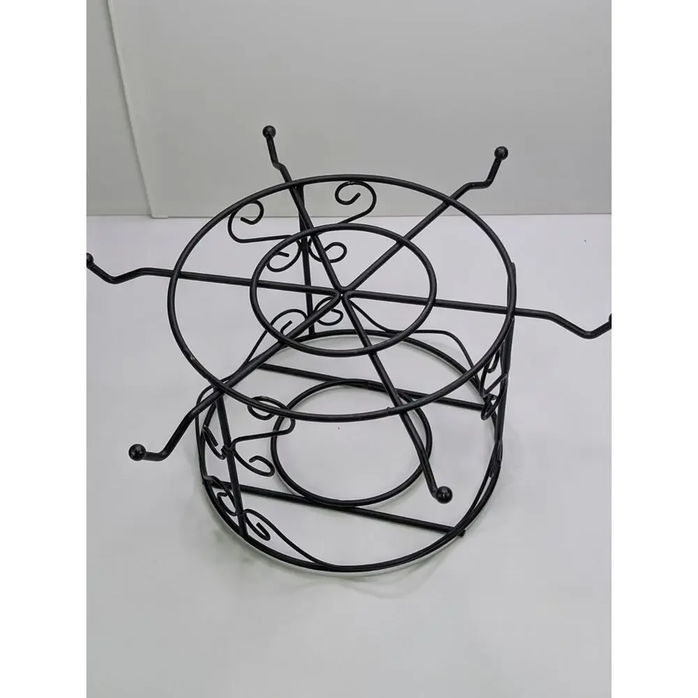 Black Metal 2 Tier Serving Stand Bowl Plate Holder Scrollwork Tabletop Rack