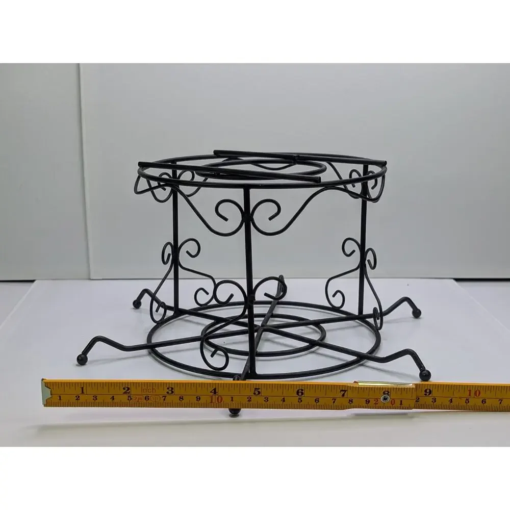 Black Metal 2 Tier Serving Stand Bowl Plate Holder Scrollwork Tabletop Rack