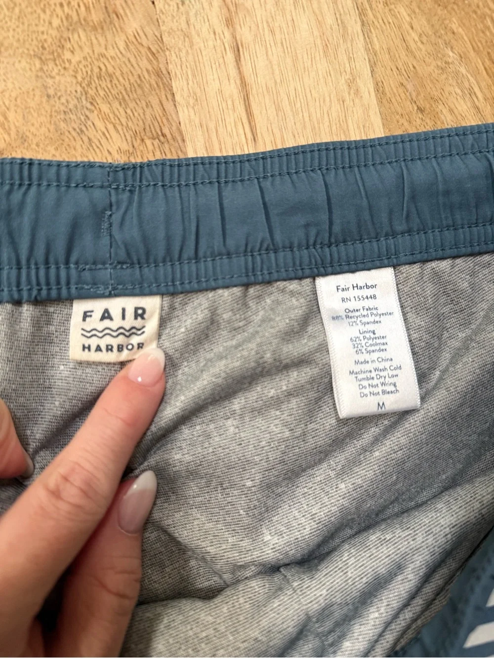 Fair Harbor Blue Swim Trunks with White Stripes