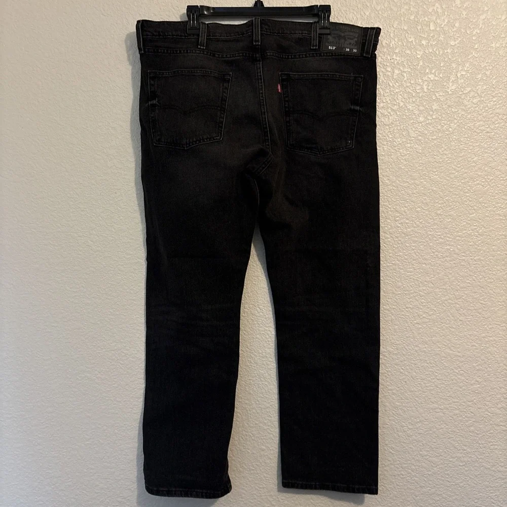 Levis 513 Slim Straight Jeans Men's 38x30 Washed Black Denim Pants