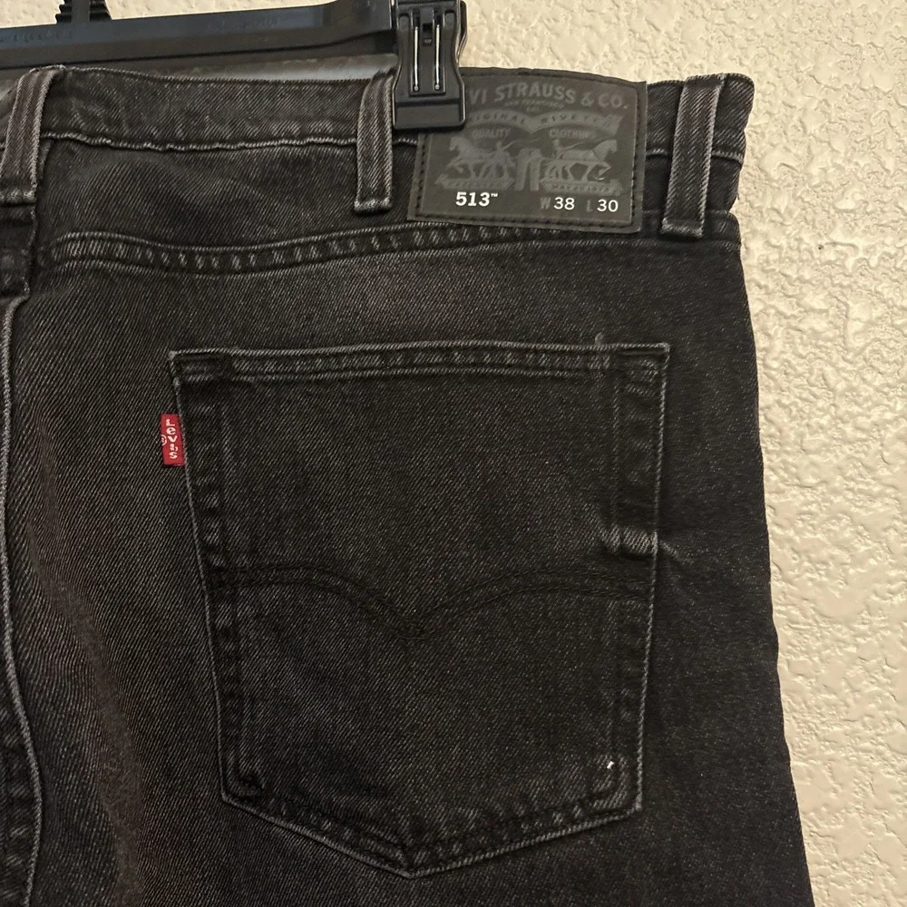 Levis 513 Slim Straight Jeans Men's 38x30 Washed Black Denim Pants