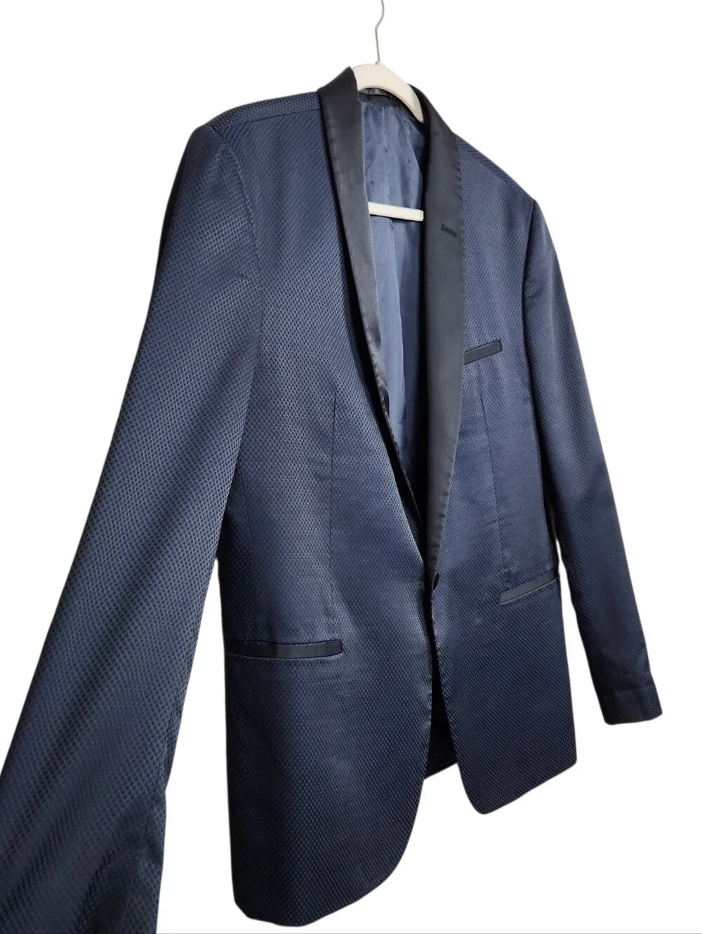 Valiant Paris Midnight Blue Black Trim Blazer Dinner Jacket Cotton Mens Size 42