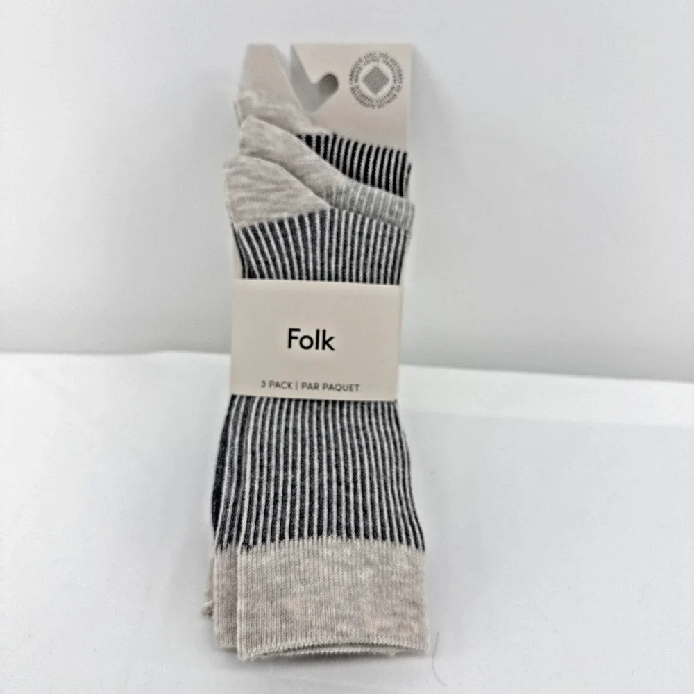 Folk Men's 3 Pack Striped Crew Socks Size 8-12 Quiet Luxury Academia Business