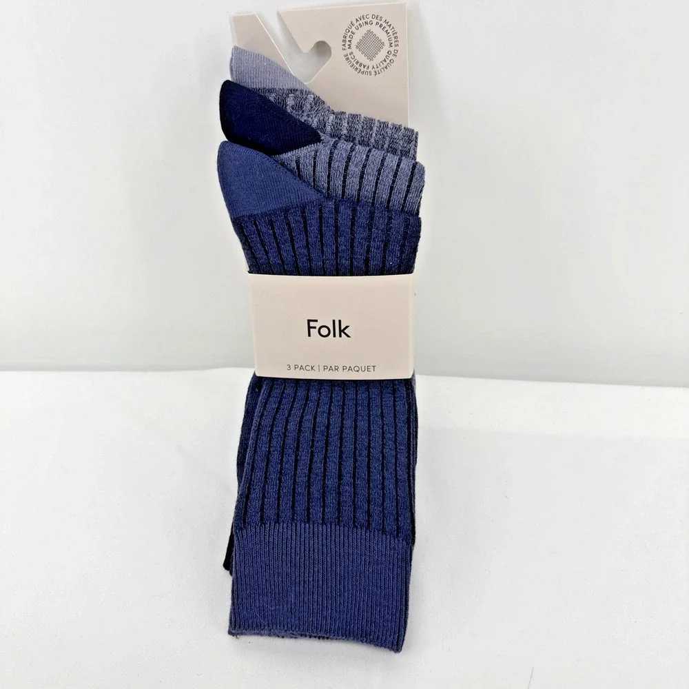 Folk Men's 3 Pack Striped Crew Socks Size 8-12 Quiet Luxury Academia Business