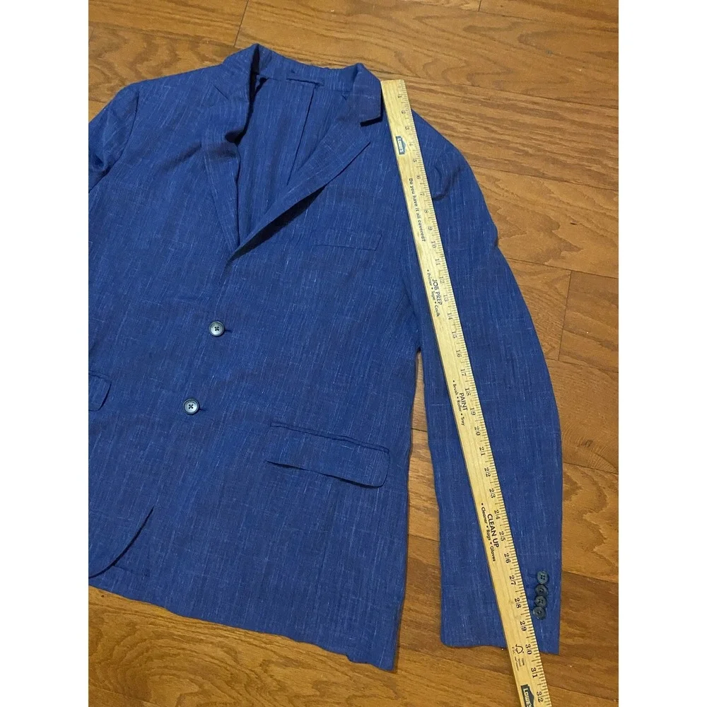 MENS SALVATORE FERRAGAMO BLAZER SIZE 42 R Linen MADE ITALY Blue Very Nice!