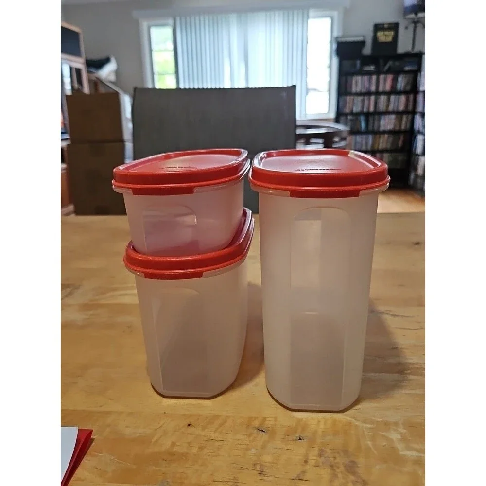 Set of 3 Vintage Tupperware Modular Mates 1613, 1612, 1611 Sz 1,2 & 3 W Red Lid