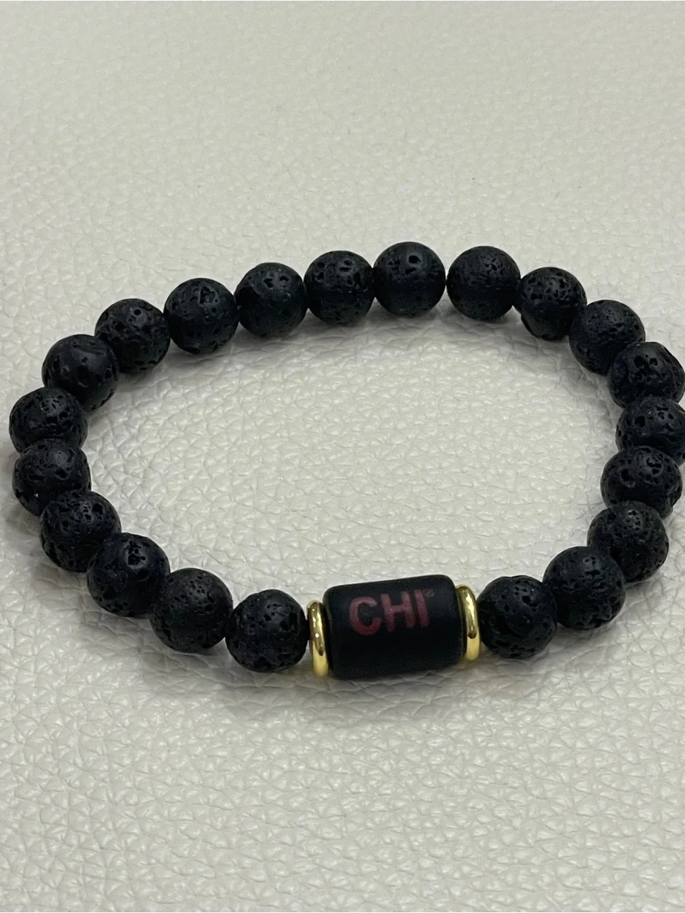CHI Black Lava Bead Bracelet with Gold Accents