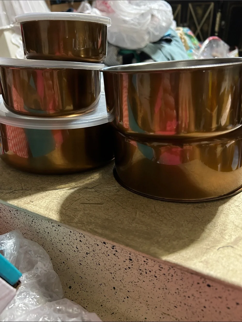 New Stackable Food Storage Containers 3 with Lids Set of 5 bowls