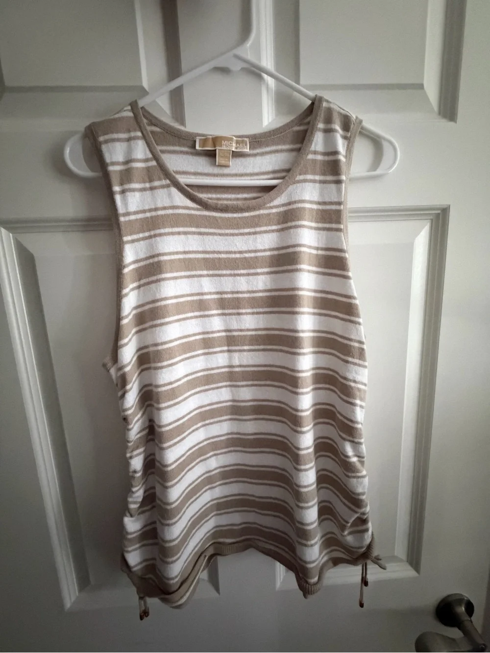 Michael Kors Beige & White Striped Sleeveless Knit Tank
