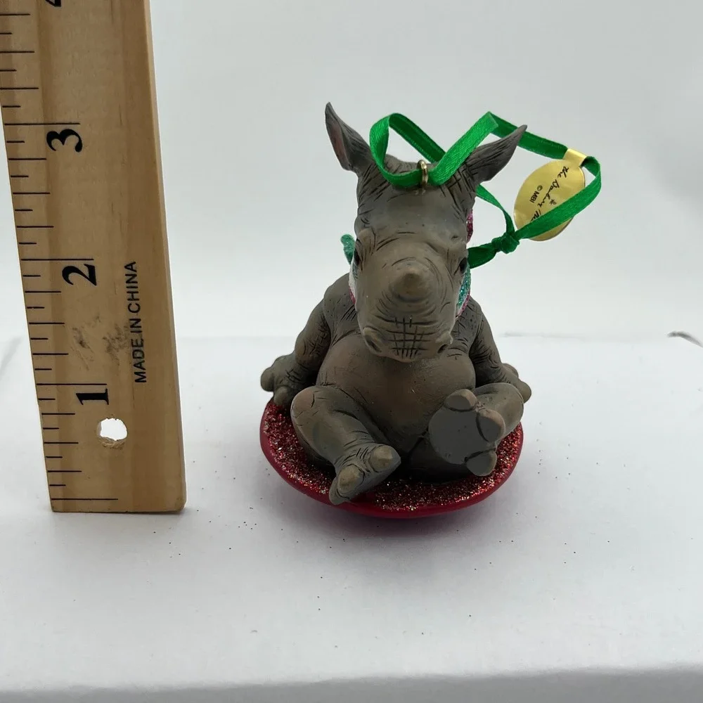 Danbury Mint Baby Rhino Christmas Ornament Glitter Sled Scarf Holiday Decor