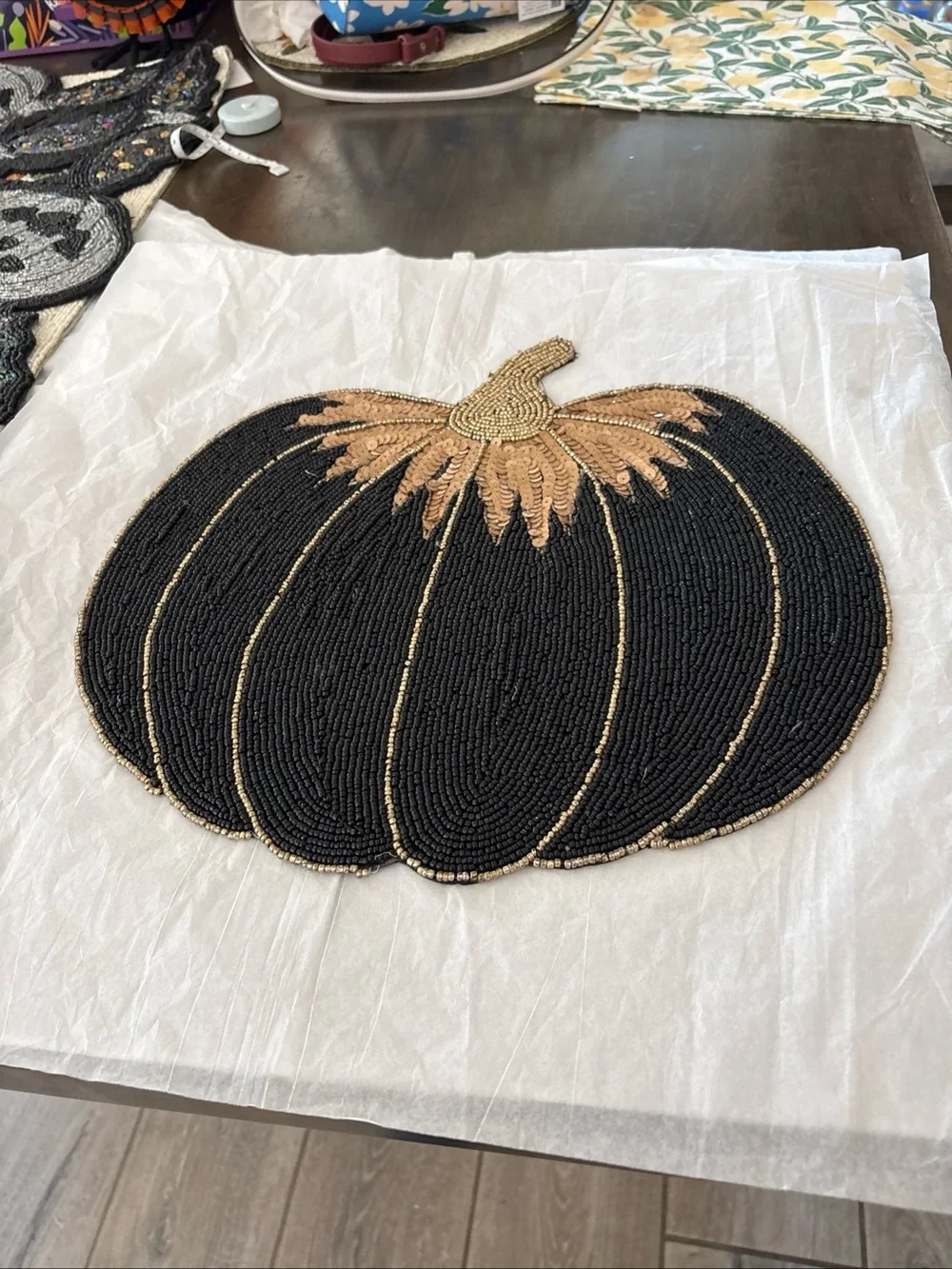 Beaded Black & Gold Pumpkin Placemat