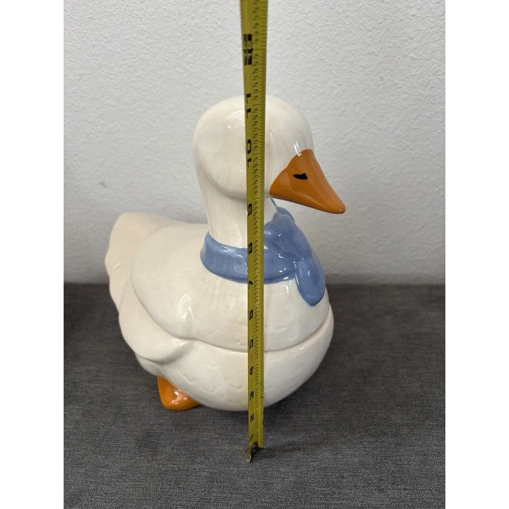 VTG Mother Goose Ceramic Cookie Jar Blue Bow Orange Feet Farmhouse Cottagecore