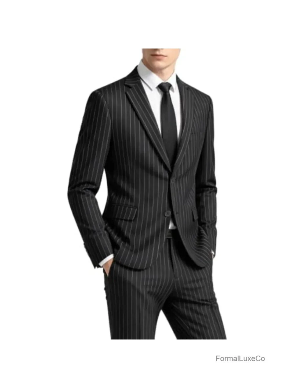 Men's Pinstripe 2 Piece Suit Slim Fit Tuxedo Casual Dress Set for Business
