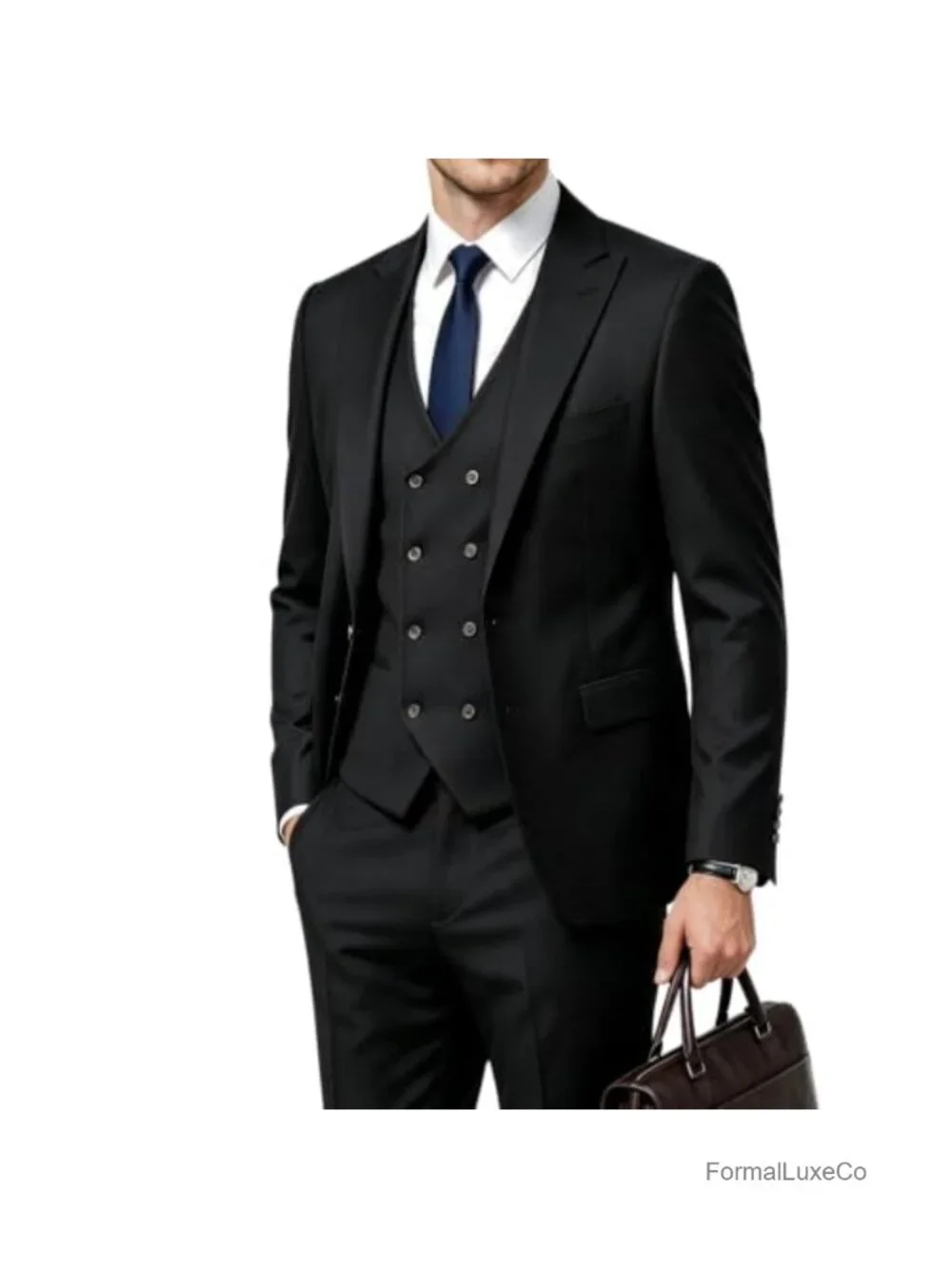 Men's 3 Piece Slim Fit Suit Set Polyester Blend Wedding Tuxedo Blazer Vest Pants