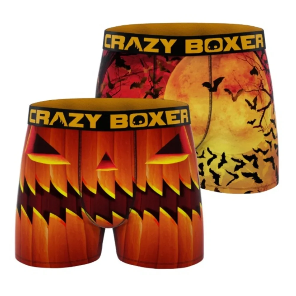 NWT CRAZYBOXER Men’s Halloween Boxer Briefs Bats Pumpkin Jack-o’-lantern Print L
