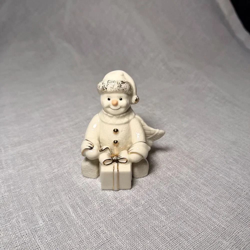 Lenox Ivory Snowman Figurine Christmas Gift Present Gold Accents Retired Holiday