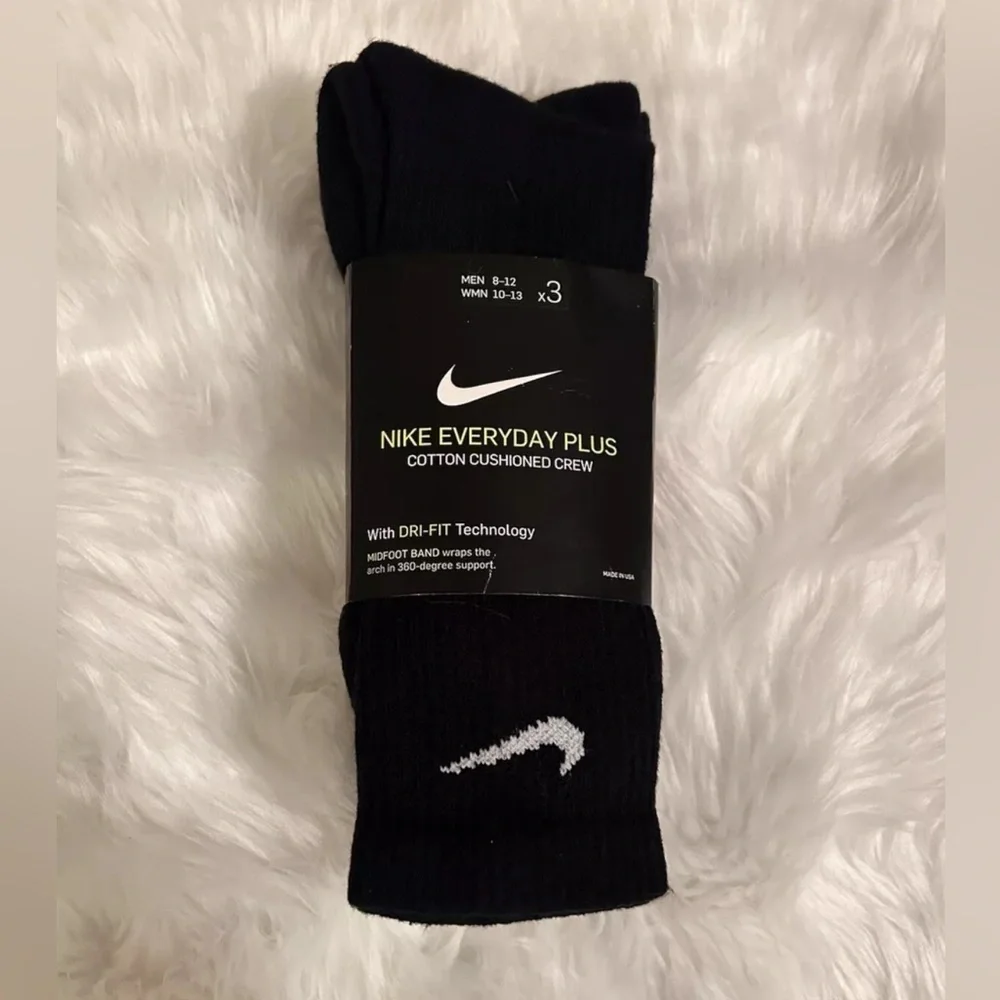 NIKE EVERYDAY PLUS‎ 3-PAIRS MEN'S CREW SOCKS BLACK SIZE LG L (FIT 8-12 SHOE)