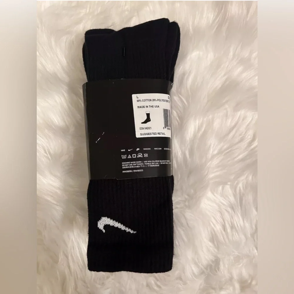 NIKE EVERYDAY PLUS‎ 3-PAIRS MEN'S CREW SOCKS BLACK SIZE LG L (FIT 8-12 SHOE)