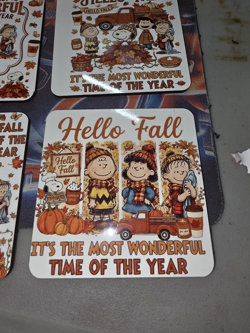 Peanuts Hello Fall Coaster Set - Orange, Brown, Cream