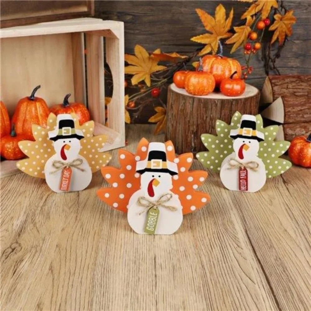 Thanksgiving Fall Decorations, Set of 3 Tabletop Turkey Decor‎ Wood Table Sign