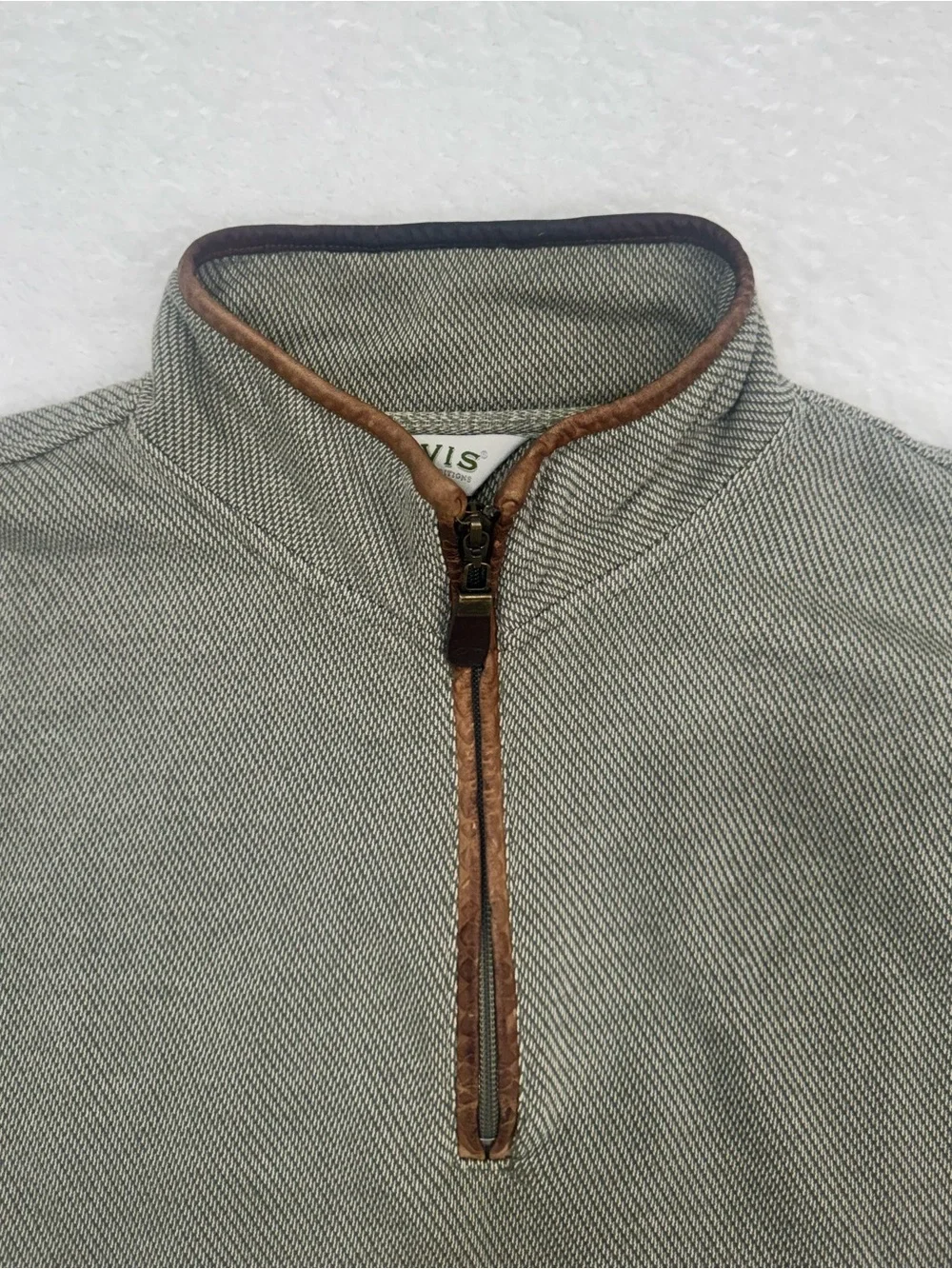Orvis Men's Large Quarter Zip Leather Elbow Patch Pullover Sweater