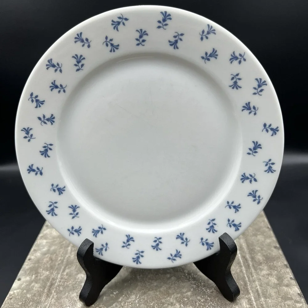 Vintage Pillivuyt France Blue Floral Sprig Porcelain Salad Plate 7.5