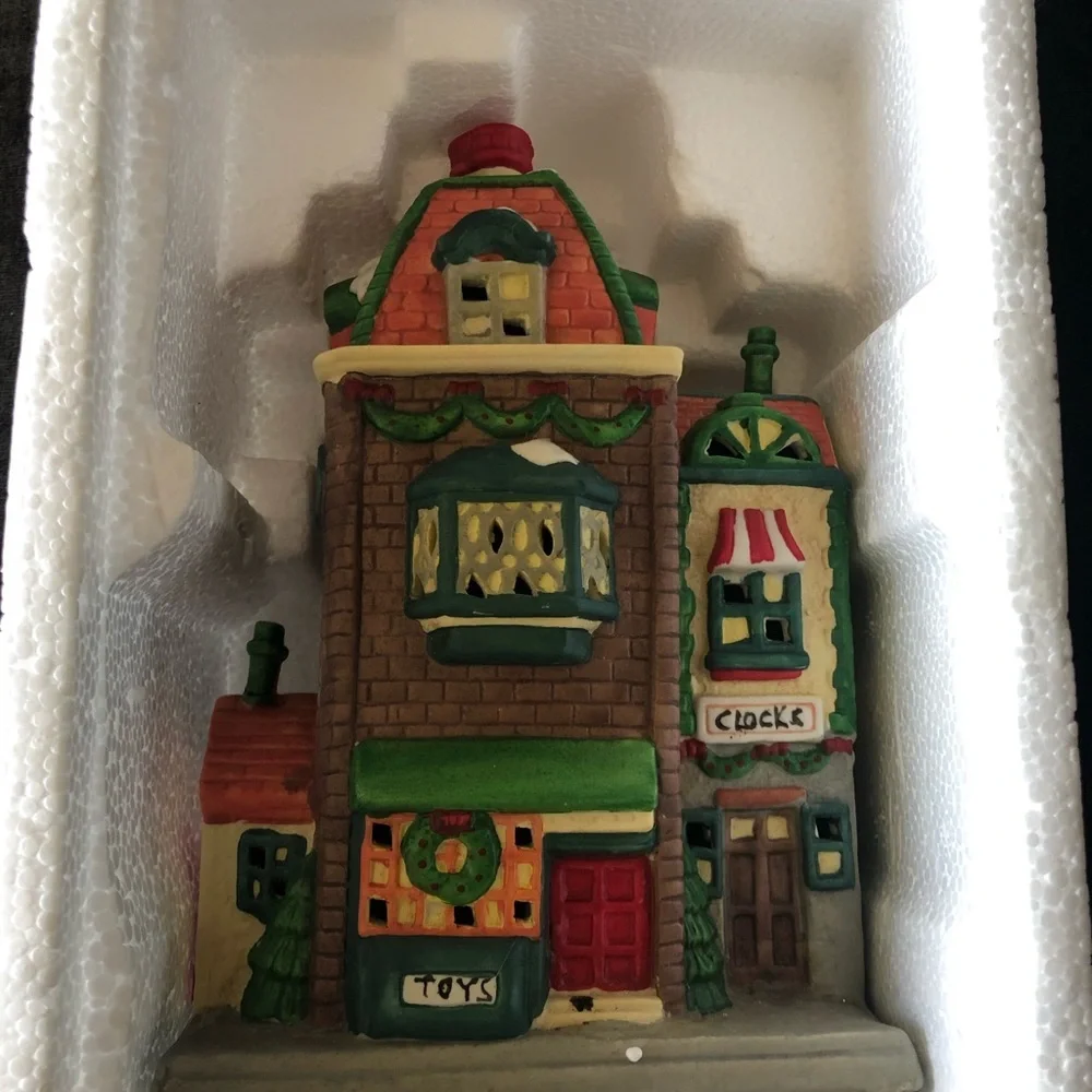 Holiday Toy & Clock Store Lighted Christmas Village Building | Porcelain Decor
