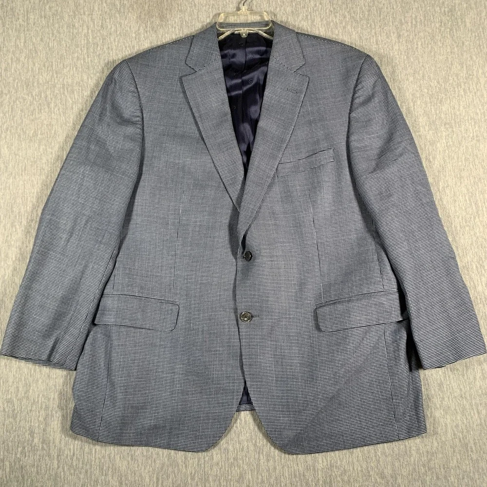 David Donahue Blazer Mens‎ 48R Blue Check Wool Silk Linen Sport Coat Connor SPJ