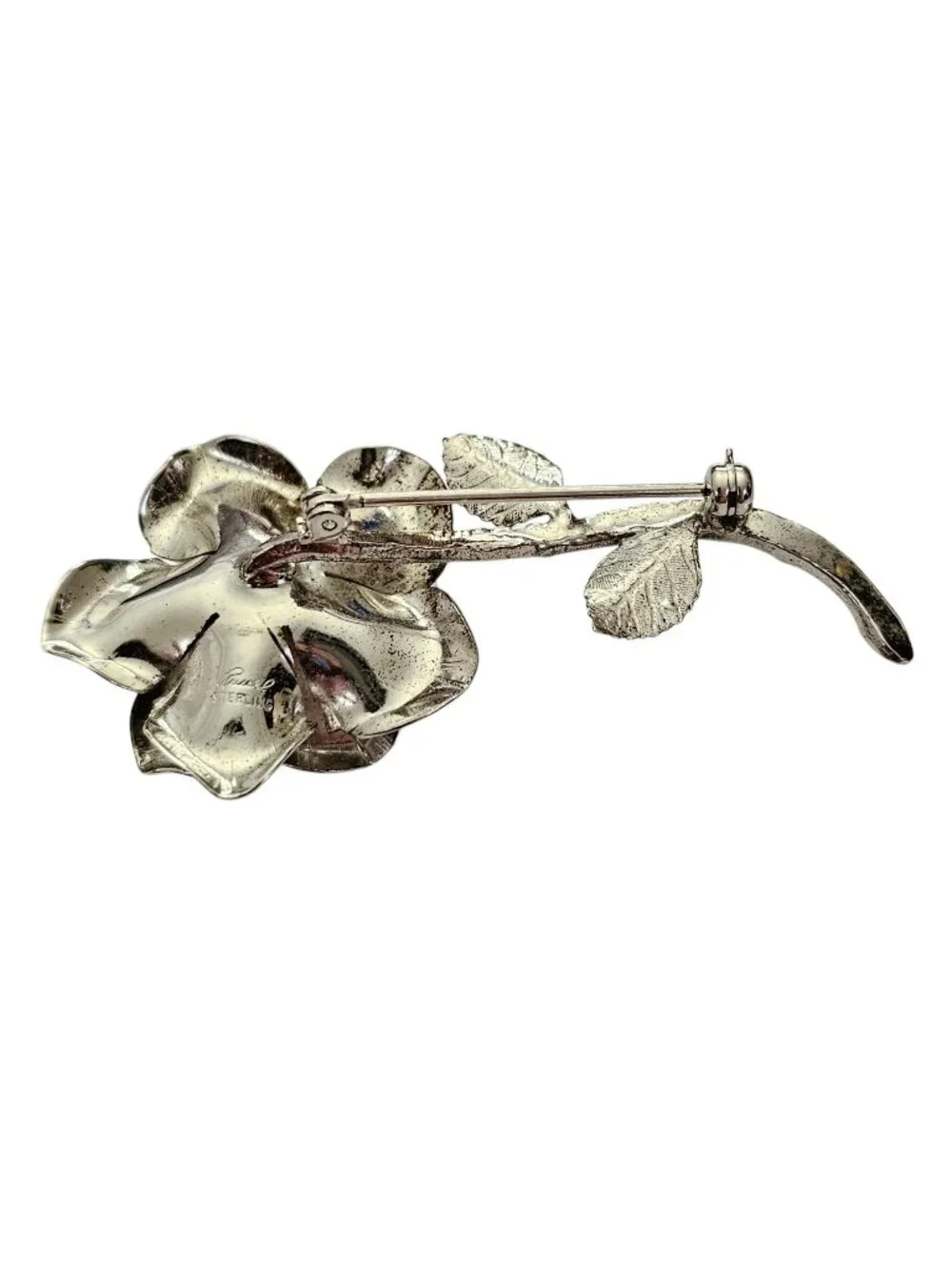 Russel Sterling Silver Rose Brooch, Signed L857