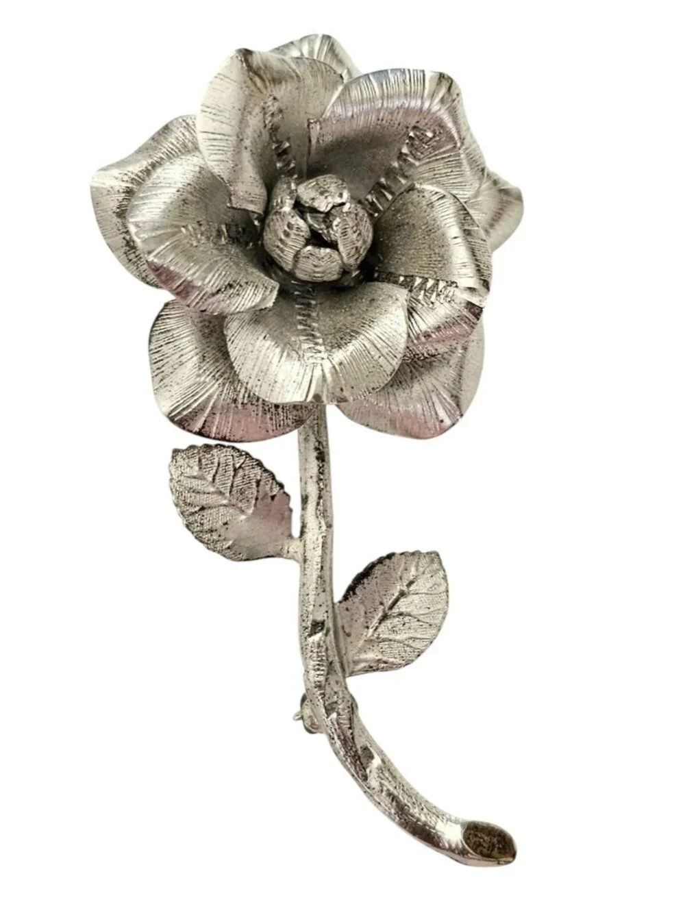 Russel Sterling Silver Rose Brooch, Signed L857