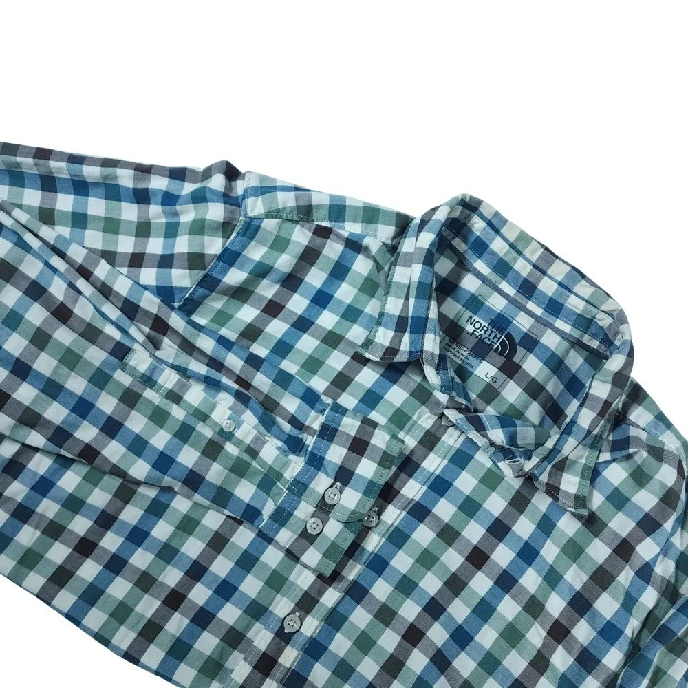 The North Face Mens Long Sleeve Gingham Button Up Shirt Large L Blue Green Brown