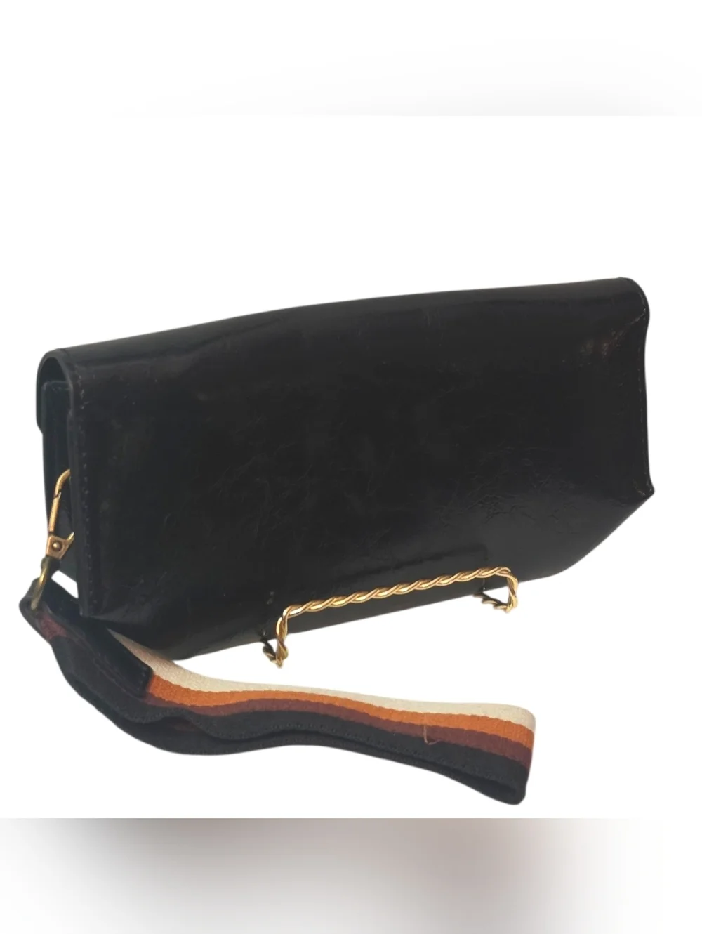 Black vegan leather guitar strap large wristlet