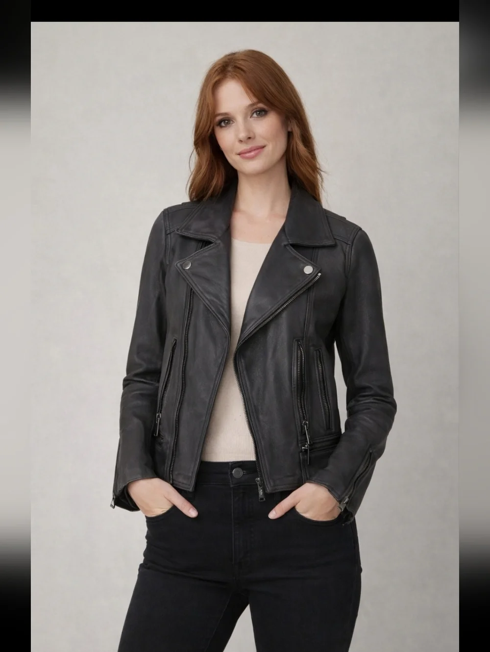 Michael Kors‎ Grey Leather Moto Jacket