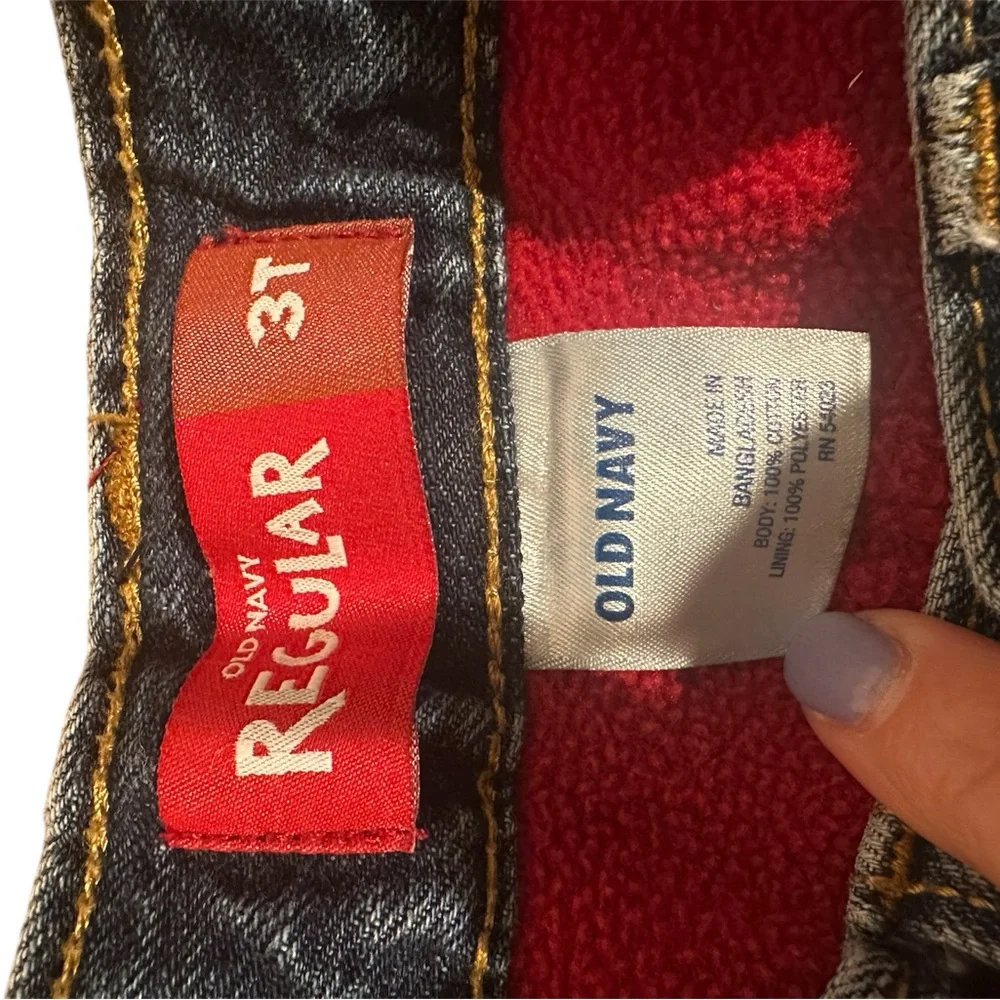 Old Navy Toddler Boys 3T Regular Fleece Lined Cold Weather Jeans Blue Red