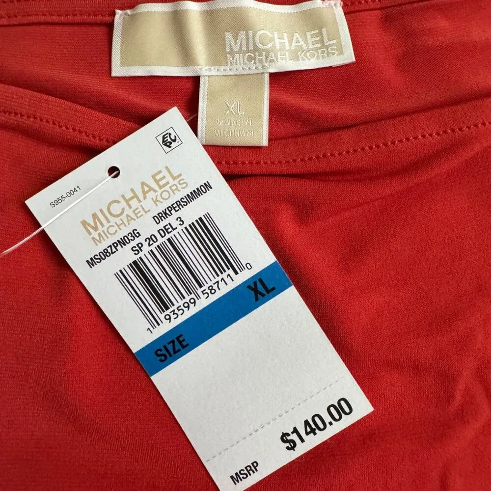 Michael‎ Kors DRK Persimmon red Maxi dress sz XL halter chain-strap pull-on new