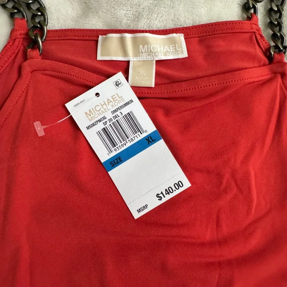 Michael‎ Kors DRK Persimmon red Maxi dress sz XL halter chain-strap pull-on new