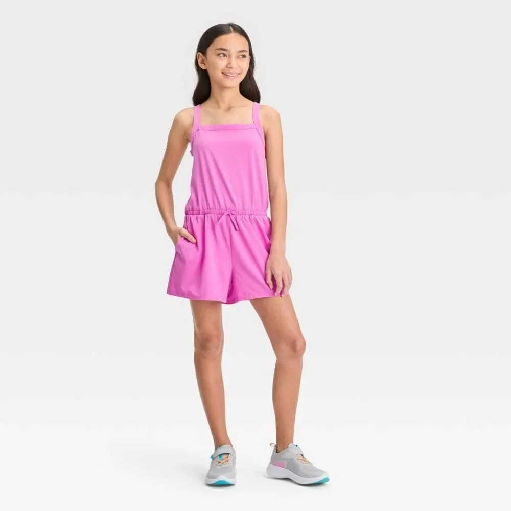 All in Motion Youth Girls XL 14 Sleeveless One Piece Woven Romper in Purple 2224