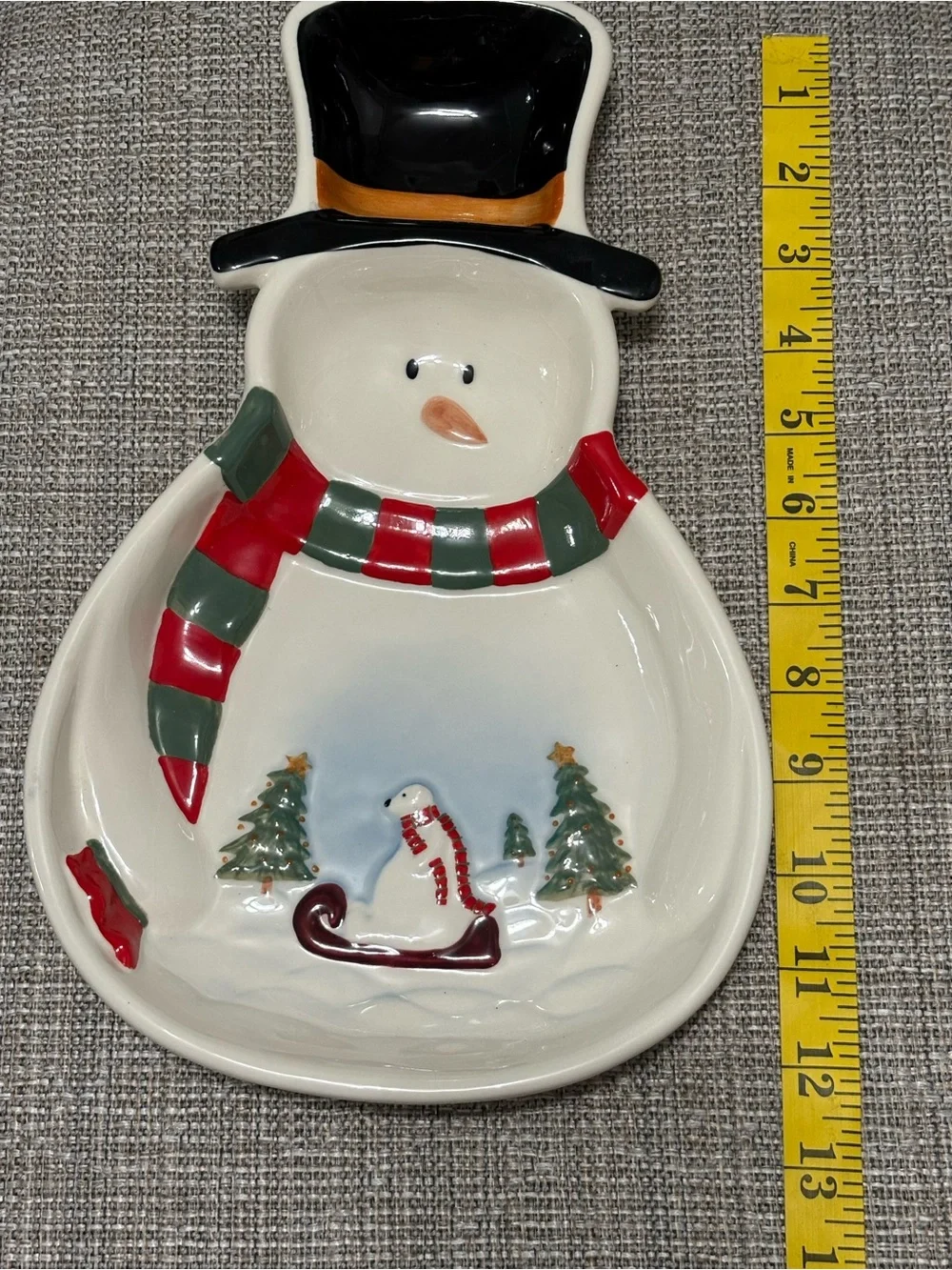 Ceramic Snowman Chip, Dip, Candy and Nut Serving Tray Holiday Decor Christmas