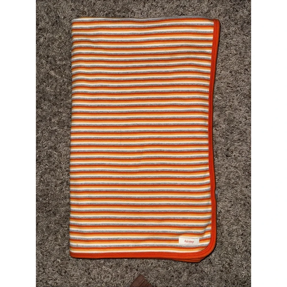 Vintage Old Navy 2001 Striped‎ Baby Blanket Orange Gray 36x32